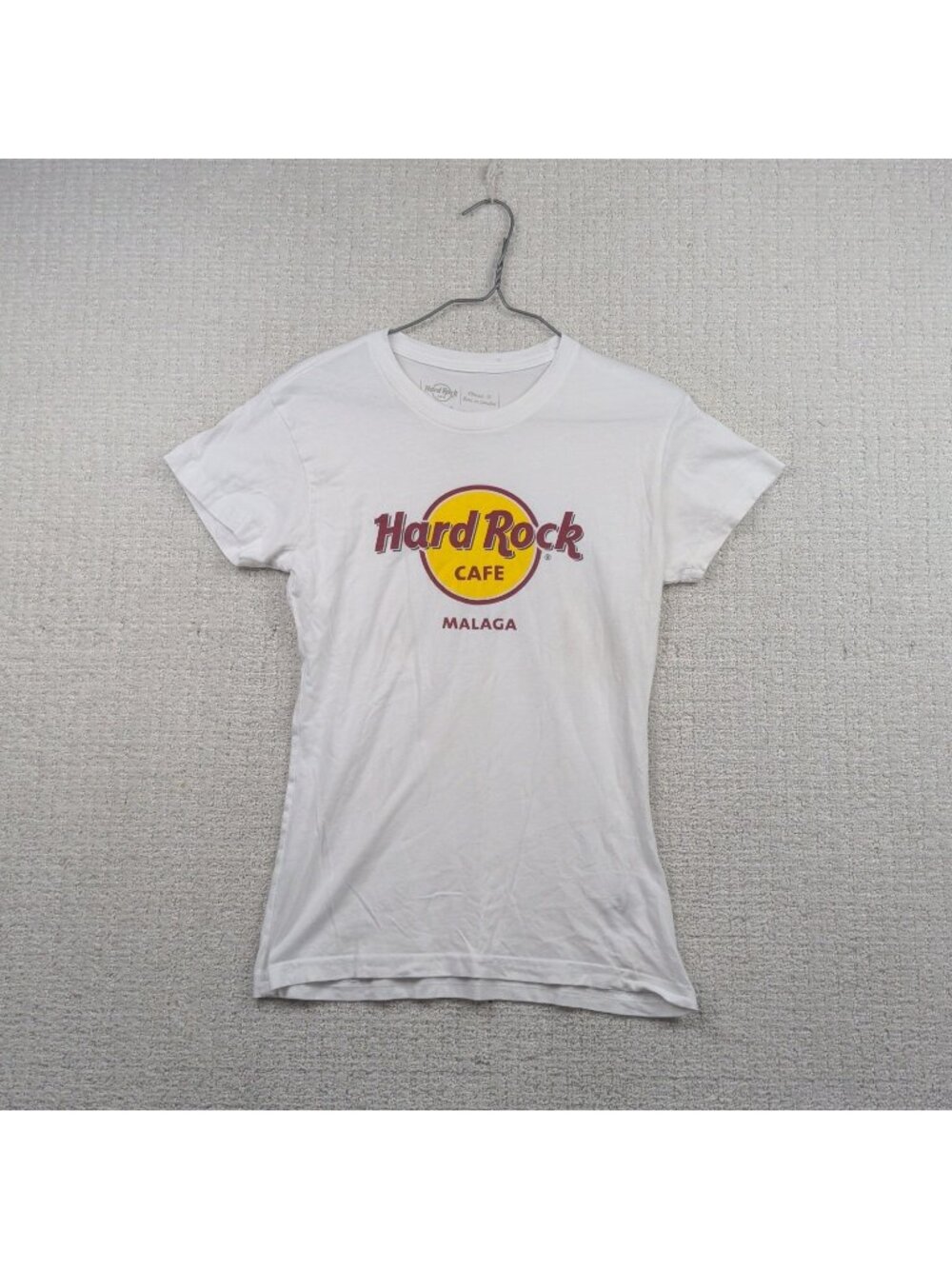 Y2K Hard Rock Cafe T-shirt Malaga Spain Graphic Bodycon Fitted Tee Wom S White